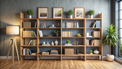 interior of a room with a bookshelf