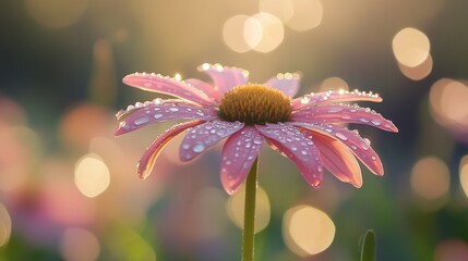 Glistening droplets adorn a radiant flower