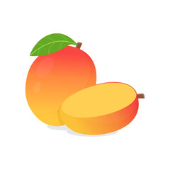 half sliced fresh mango fruit with leaf vector illustration, healthy sweet fruits