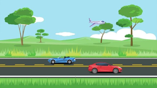 natural cartoon car and air plain video