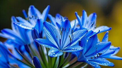 Fototapeta premium An image featuring a cluster of blue flowers, emphasizing their striking hue and intricate details in a serene environment.