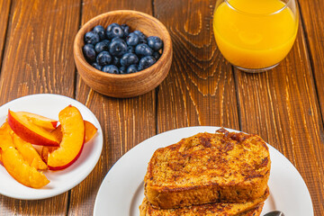 french toast on white plate for breakfast