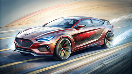 Naklejka premium hand drawn design of modern a car runing on the road