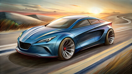 hand drawn design of modern a car runing on the road