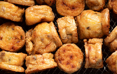 Deep Fried Chicken Roll or Hoi Jo in Deep Fryer Basket, Chinese Food