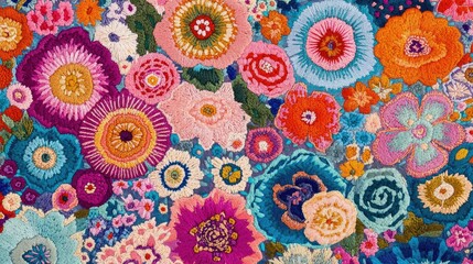 Vibrant Floral Embroidery in Bright Colors