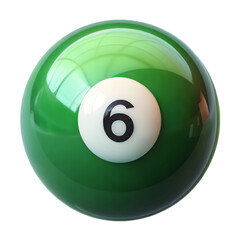 green billiard ball with number 6 top view isolated on transparent background