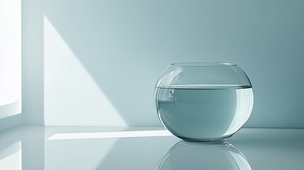 Clear Glass Bowl with Water on Minimalist Surface