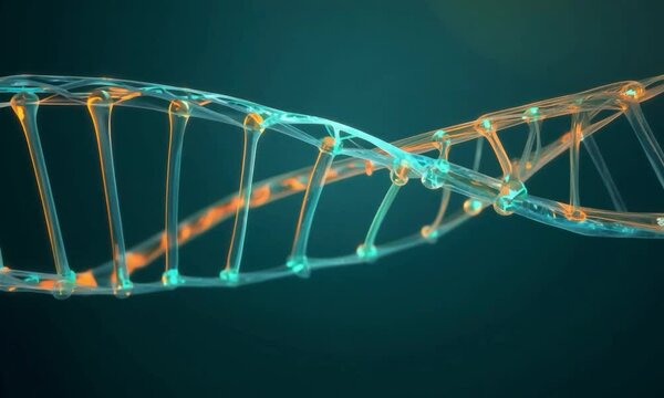 Zoom shot with DNA binding site visualization: The camera starts with a view of a DNA strand with bound proteins. The camera zooms in to show the specific binding sites and interactions between the DN