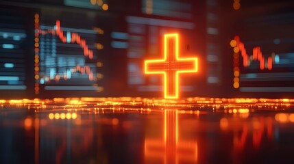 Obraz premium Glowing Plus Sign Over Stock Market Background