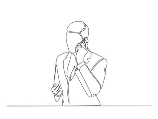 Continuous one line drawing of businessman holding mobile phone. Bussy man calling use smartphone single line art vector illustration. Editable vector.