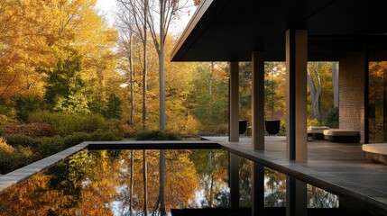 Fototapeta premium Modern Architecture Surrounded by Autumn Foliage