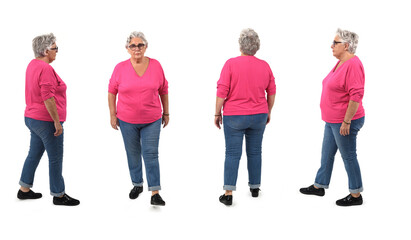 Fototapeta premium group of same senior woman walking on white background