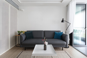 Minimalist interior design of modern living room with sofa 