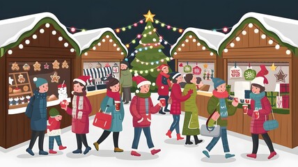  Christmas Eve Cityscape "A snowy urban street on Christmas Eve, with softly falling snowflakes and buildings decorated with twinkling lights and holiday garlands. The street is lined with vintage-sty