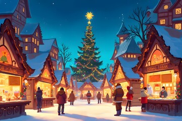 Fototapeta premium Christmas Eve Cityscape 