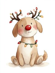 Cute cartoon reindeer with festive lights and antlers