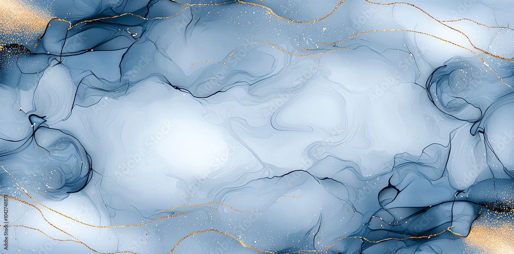 Poster abstract blue and gold fluid art pattern with flowing shapes and elegant design. perfect for modern 