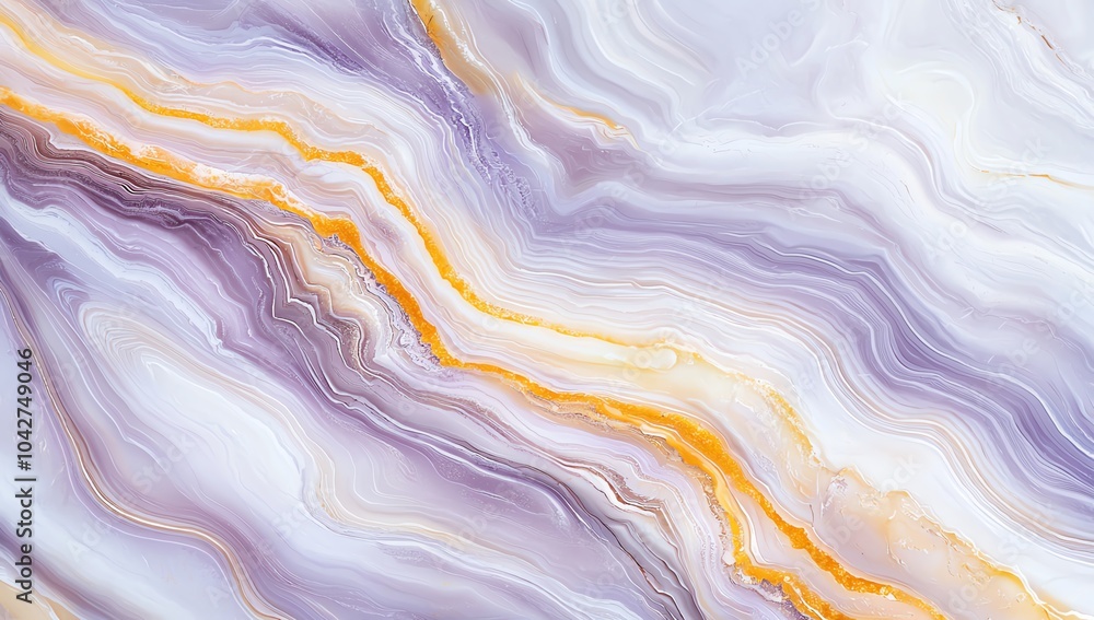 Poster Abstract marble texture with flowing waves of purple and orange, creating a smooth and elegant backdrop for artistic or design projects.