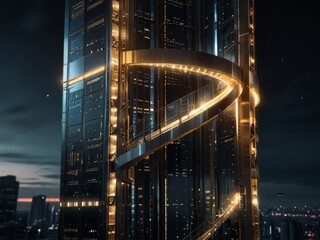Obraz premium Futuristic Skyscraper Under a Starry Night
