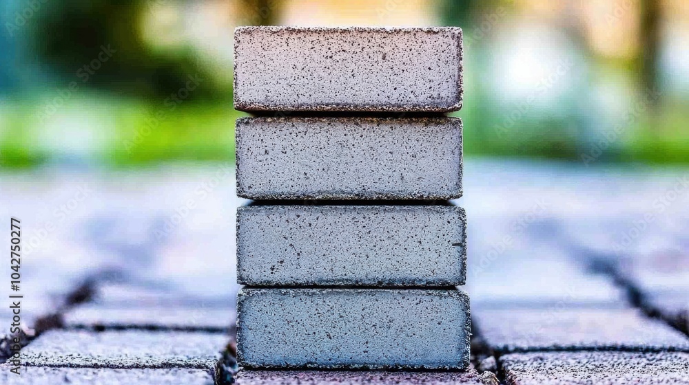 Poster stacked concrete blocks on construction site with abstract pattern