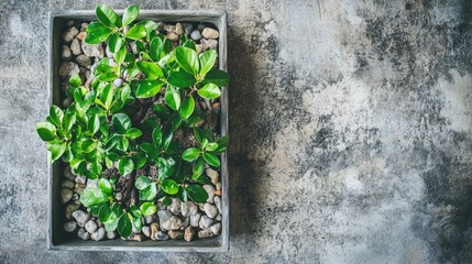 Green Plants in Gray Planter with Stones