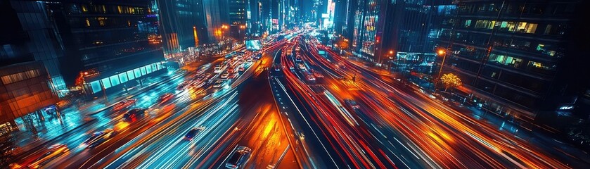 A smart city controlled by AI, with interconnected infrastructure and autonomous vehicles