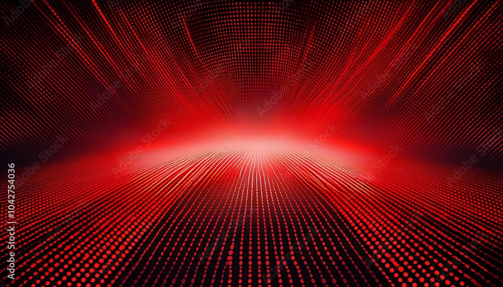 Aufkleber Abstract red background with glowing lines and dots converging to a bright center, suggesting a futuristic or technological theme.