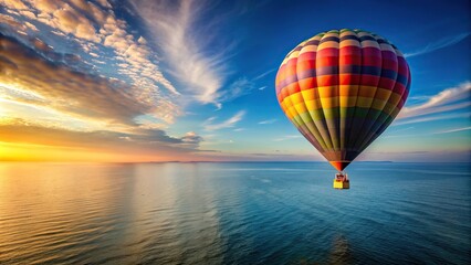 Fototapeta premium Hot air balloon flying over ocean at a tilted angle
