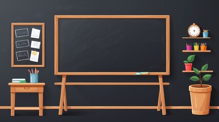 Blank blackboard with chalk on blackboard classroom