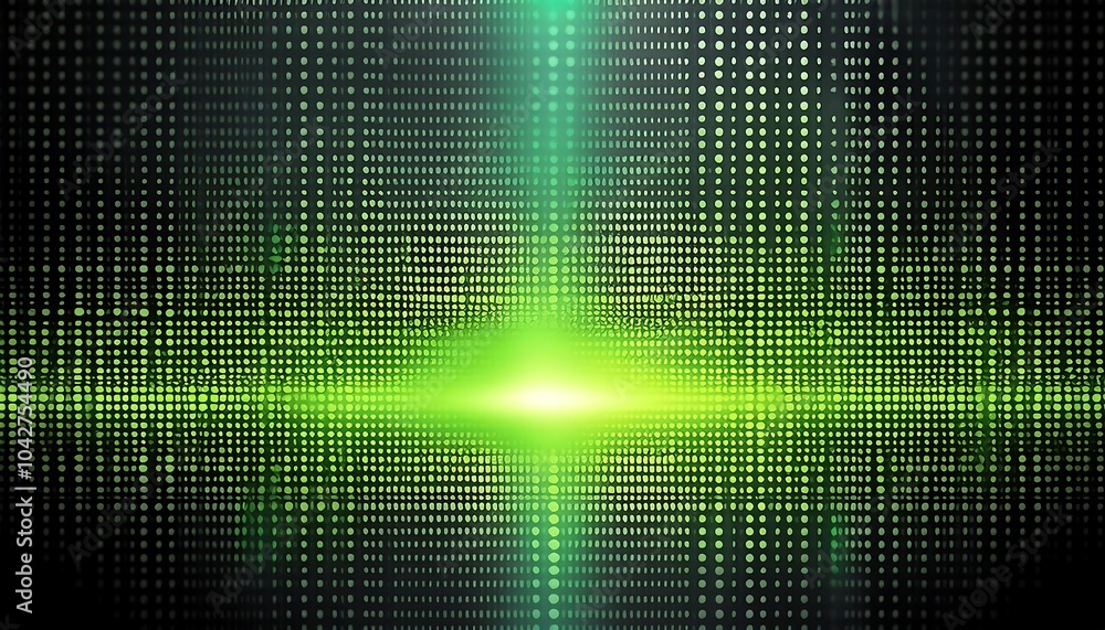 Poster Abstract green digital grid pattern with a glowing center.