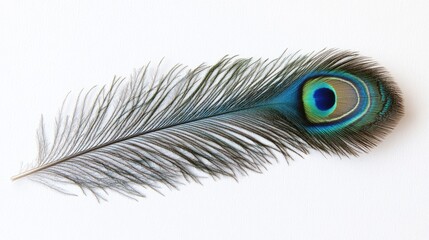 Elegant Peacock Feather on White Background