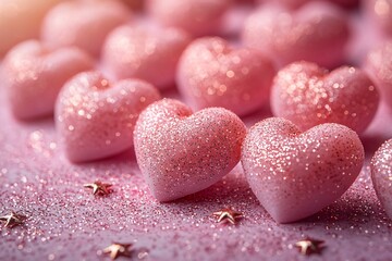 Obraz premium Celebrate Christmas with this whimsical pink hearts and star confetti design, perfect for holiday cards, decorations, and festive invitations.