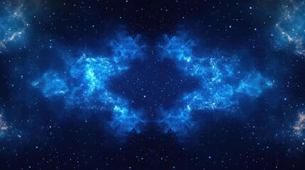 Obraz premium Electric blue and indigo nebula clouds form a symmetrical pattern in this abstract galaxy background, blending cosmic beauty with minimalism.