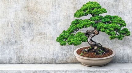 Elegant Bonsai Tree Against Textured Wall Background