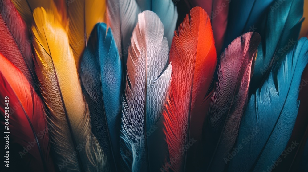 Poster colorful feathers displayed in vibrant array
