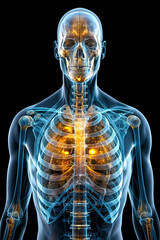 hyper realistic and very detailed x-ray photo of a humanoid metallic and computerised lungs