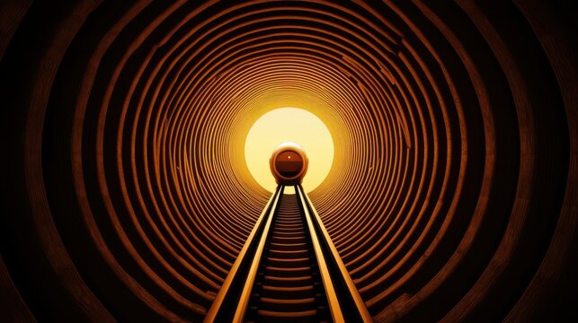 A hyperloop pod emerging from an underground tunnel into a futuristic cityscape with vast skyline and sky