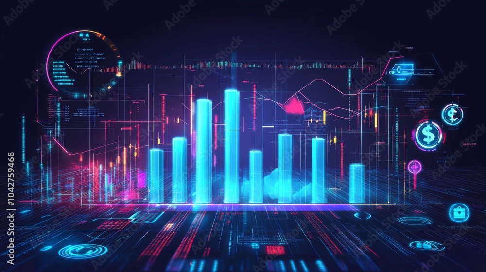 Fototapete Futuristic Data Visualization with Graphs and Icons