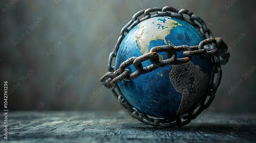 Poster The weight of the world exploring the symbolism of a globe bound by chains and its impact on global responsibility