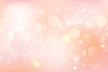 Light pink background with bokeh. Abstract golden glitter texture. Beige gradient with glow. Ivory pastel blurred backdrop for wedding invitation design. Nude elegant vector gradation wallpaper