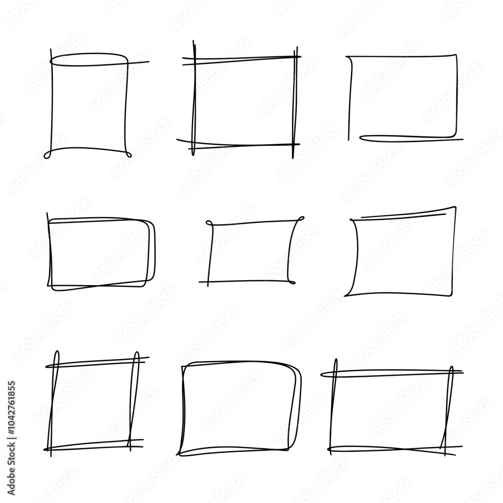 Poster a set of hand-drawn abstract geometric rectangular frames isolated on white, vector. an element for 