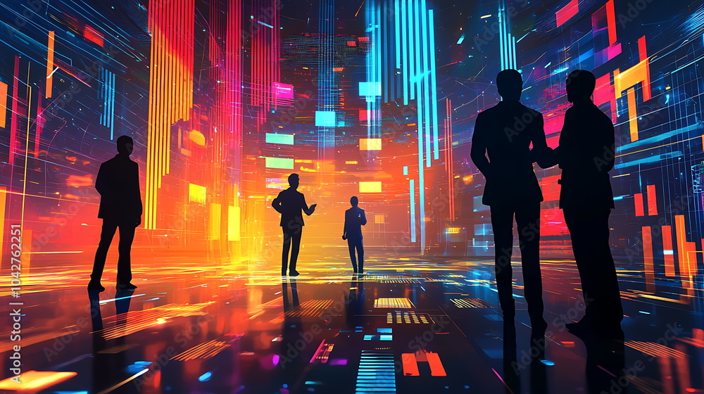 Aufkleber dynamic silhouettes of professionals in a digital business environment enhancing collaboration and i