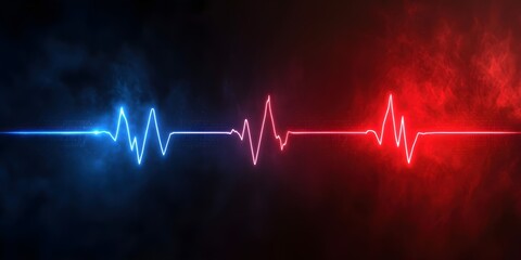 Neon Heartbeat Line in Red and Blue Colors