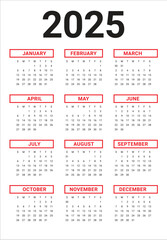 2025 year calendar vector design template