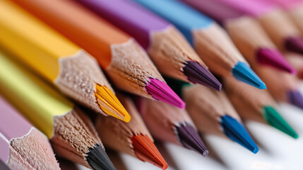 Fototapeta premium Close-up of Colorful Pencils on White Paper