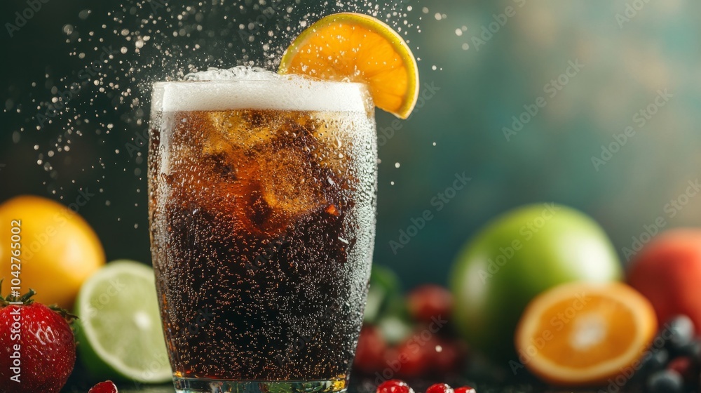 Poster refreshing sparkling beverage with citrus garnish