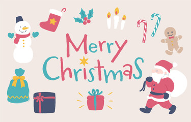 メリークリスマス！シンプルな手描きのクリスマスイラストセット