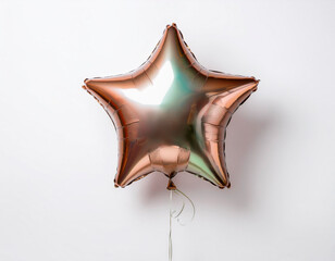 Multicolored and shiny star-shaped party balloon. With white background