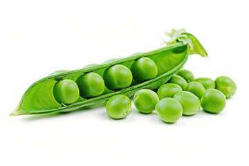 Fresh green peas in their pod, isolated on a white background.